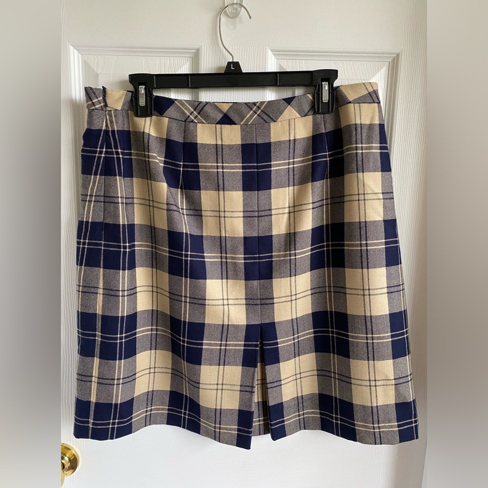 Brooks Brothers Navy and Beige Plaid Skirt
